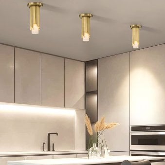 Marvele Flush Mount or Single Drop Pendant in Aged Brass with Opal Glass Diffuser