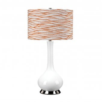 Milo Table Lamp with Polished Nickel Metalwork and Linear Orange Pattern Shade