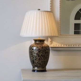 Morris Large Table Lamp with Traditional Gold Floral Pattern over a Black Glaze