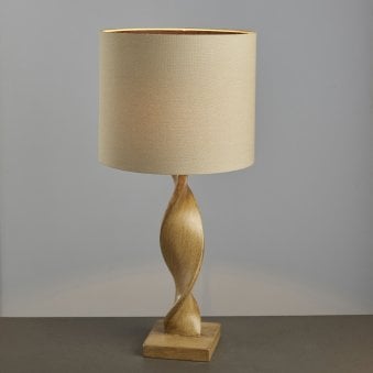 Abia Table Lamp with Oak Effect Resin Base and Natural Linen Shade