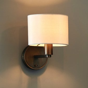 Daley Wall Light in Antique Bronze & Marble Faux Silk Shade