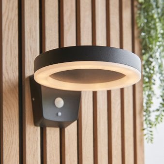 Ebro Solar Powered Wall Light in Textured Black with PIR & Dusk to Dawn Function