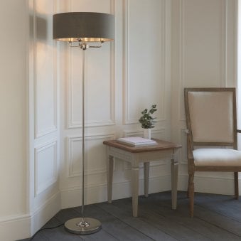 Highclere Three Light Floor Lamp in Nickel with Charcoal Shade