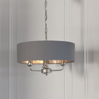 Highclere Three Light Pendant in Nickel with Charcoal Shade