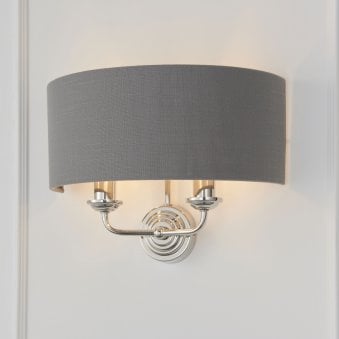 Highclere Twin Lamp Wall Light in Nickel with Charcoal Shade