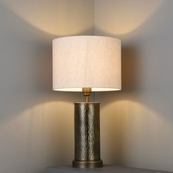 Indara Table Lamp in Hammered Bronze Effect and Linen Shade
