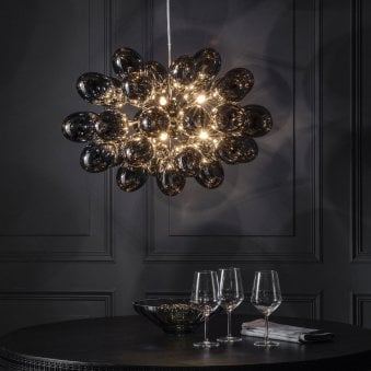 Infinity Eight Light Pendant in Black Chrome with Dark Chrome Glass Shades