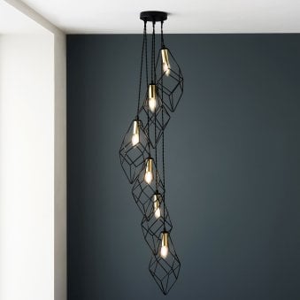 Jaxon 6lt Pendant in Matt Black with Gold Details