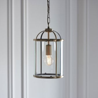 Lambeth Single Pendant in Antique Brass with Clear Glass