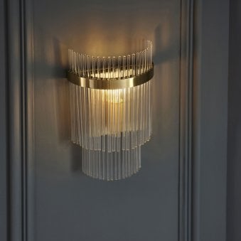 Marietta Wall Light in Antique Brass with Clear Glass Rods