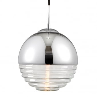 Paloma Chrome Plated and Clear Ribbed Glass Pendant Light