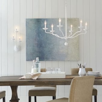 Annie Six Arm Pendant Chandelier in Textured Plaster White