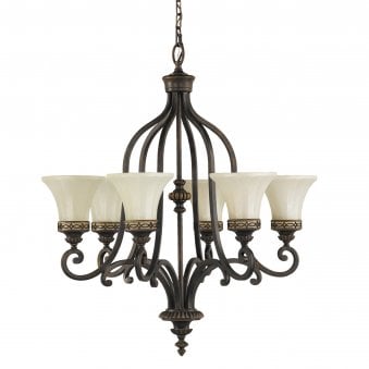 Drawing Room Six Light Chandelier in Walnut