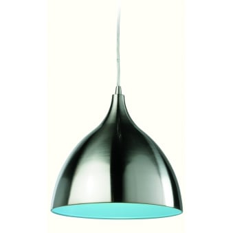 Cafe Brushed Steel Pendant with Blue Inner Shade