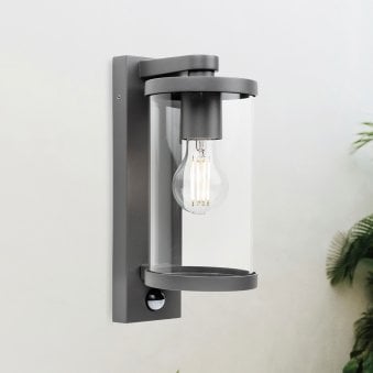 Harley IP44 Down PIR Wall Light in Graphite with Clear Glass