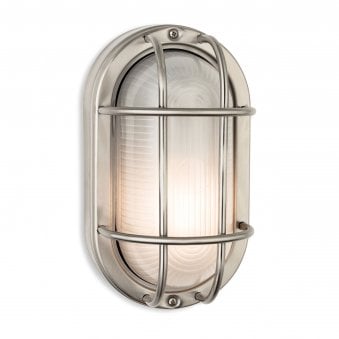Lugo IP44 Oval Bulkhead Wall Light in Stainless Steel with Frosted Glass