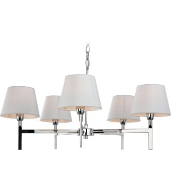 Transition Polished Stainless Steel Five Light Fitting with Off White Shades