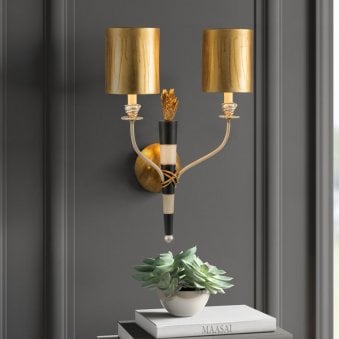Flambeau Twin Wall Light in Black Cream & Gold Leaf