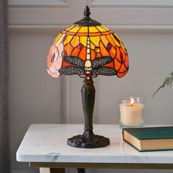 Flame Dragonfly Tiffany Glass Mini Table Lamp