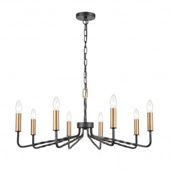 Kinson Eight Lamp Pendant in Dark Antique Bronze & Brushed Brass