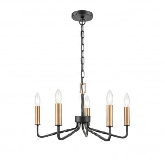 Kinson Five Lamp Pendant in Dark Antique Bronze & Brushed Brass