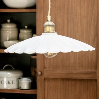 Wanstrow Large Pendant in Brass with Chalk Shade 