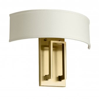 Hampton Wide Wall Light in Brushed Brass with Off White Linen Shade