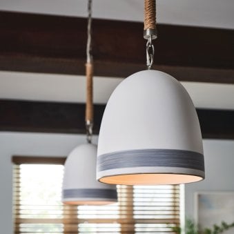 Nash Single Drop Pendant in Antique Nickel and Jute Rope with Off White Ceramic Shade
