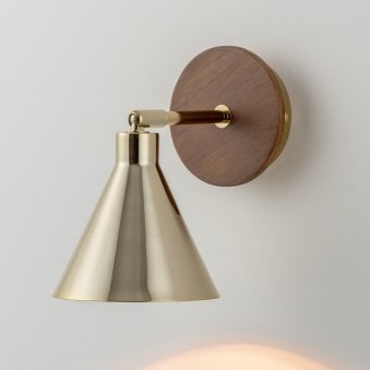Cone Wall Light in Brass & Wood