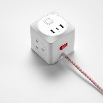 Decorative Triple Socket and USB 2m Extension Lead in White & Pink