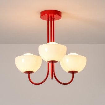 Three Light Glass Bowl Ceiling Light in Red Jam