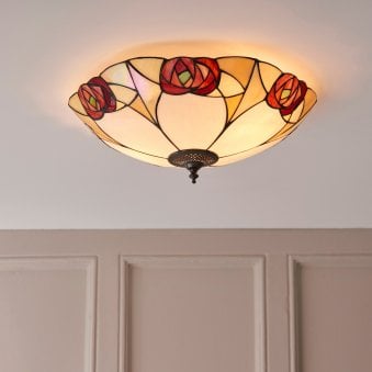 Ingram Tiffany Glass Semi Flush Ceiling Light
