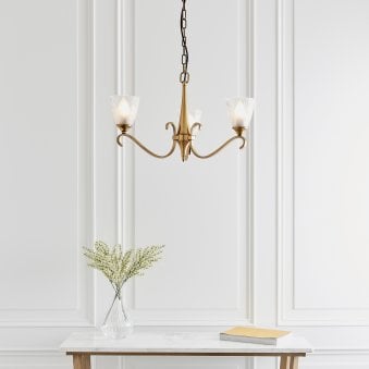 Columbia Three Light Pendant In Antique Brass With Glass Shades