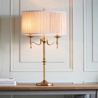 Stanford Table Lamp In Antique Brass With Beige Fabric Shade