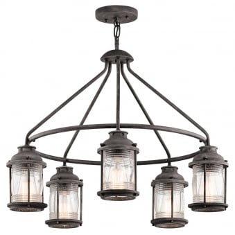 Ashland Bay 5 Light Outdoor Chandelier Pendant in Weathered Zinc