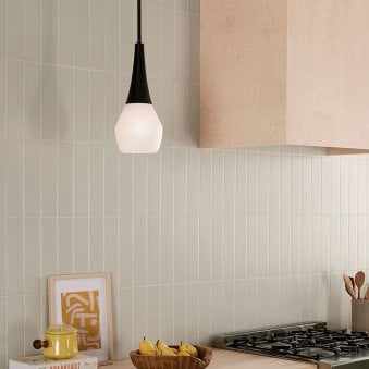 Deela Single Drop Pendant in Black with Opal Glass