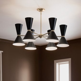 Phix Six Light Up & Down Pendant Chandelier in Black and Champagne Bronze