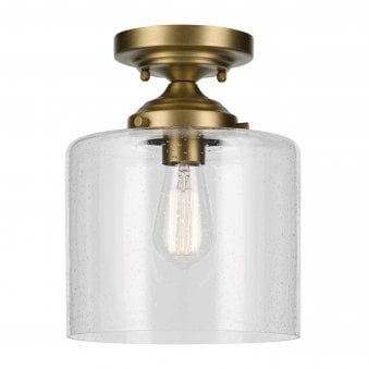 Winslow Semi Flush Ceiling Light in Natural Brass with Clear Seeded Glass