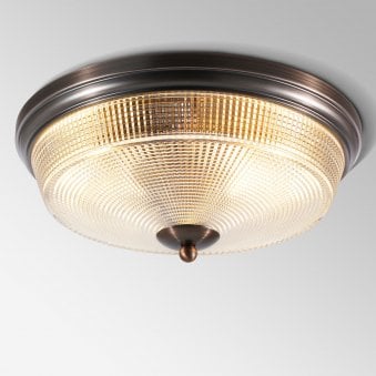 Arlington IP44 Ceiling Light in Bronze with Prismatic Glass