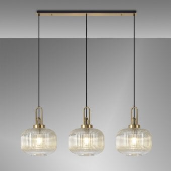 Atherington Pumpkin 3 Drop Linear Pendant in Brass Gold & Champagne Shades
