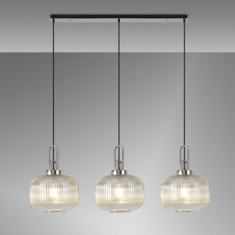 Atherington Pumpkin 3 Drop Linear Pendant in Polished Nickel & Champagne Shades