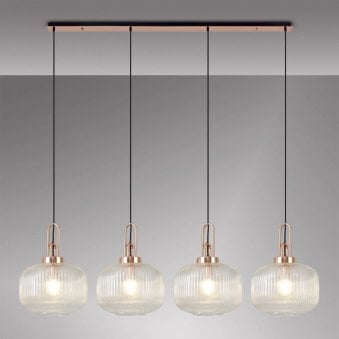 Atherington Pumpkin 4 Drop Linear Pendant in Copper with Clear Shades
