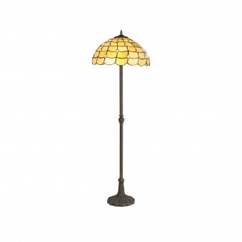 Beaworthy 2 Light Leaf Design Aged Antique Brass Floor Lamp With 40cm Tiffany Shade in Beige With Clear Crystal Shade