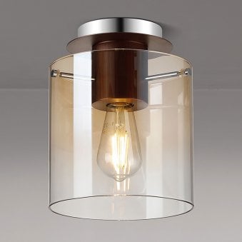 Belstone Round Flush Ceiling Light in Mocha with Amber Fade Glass