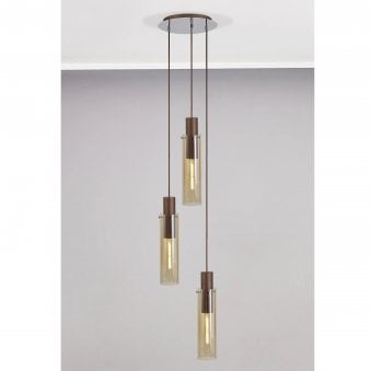 Belstone Slim 3 Drop Pendant in Mocha & Chrome with Amber Glass