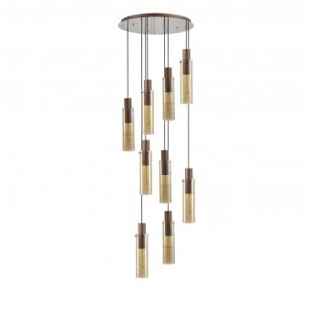 Belstone Slim 9 Drop Pendant in Mocha & Polished Chrome with Amber Glass