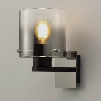 Belstone Switched Wall Light in Black & Chrome with Smoke Fade Glass