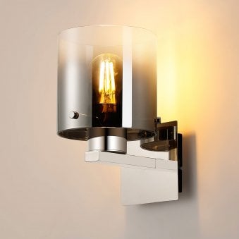 Belstone Switched Wall Light in Polished Nickel & Black with Smoke Fade Glass