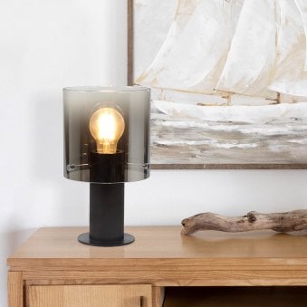 Belstone Table Lamp in Black & Chrome with Smoke Fade Glass