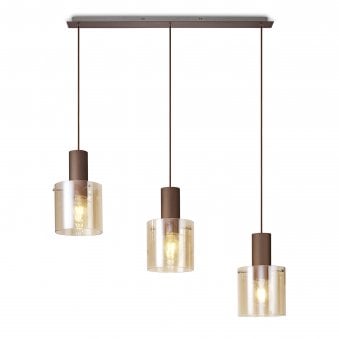 Belstone Triple Linear Pendant in Mocha with Amber Glass